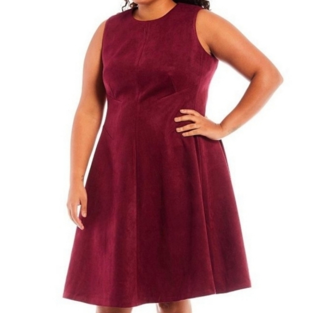 Calvin Klein Scuba Suede A-Line Dress Burgundy 14W